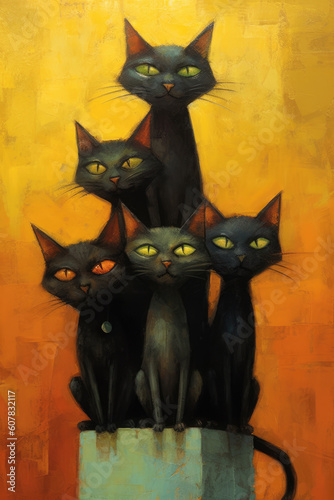 Group of Black Cats in a pile Generative AI