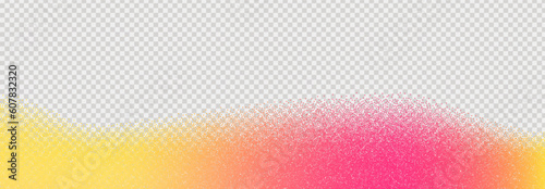 Noisy point gradient. Yellow and pink and orange color gradients. Blur of bright colors. Modern gradient on transparent background as png. Bright banner background.