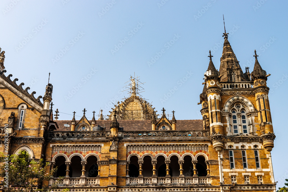 Exterior of the Chhatrapati Shivaji Terminus, formerly the Victoria Terminus station in Mumbai, Maharashtra, India, Asia
