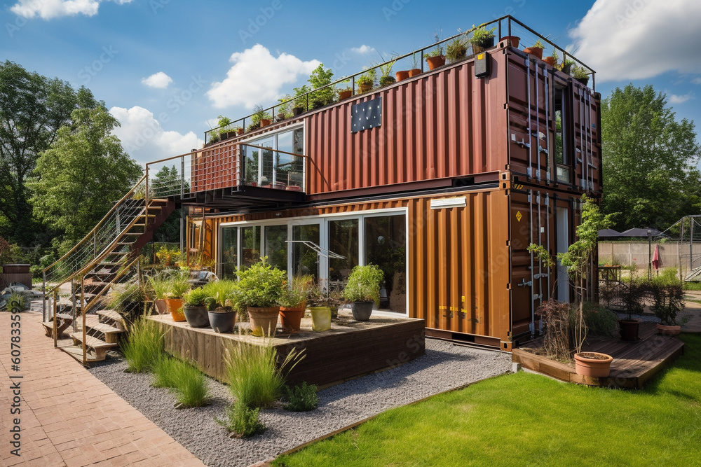 House made from shipping cargo containers. Modern home design. Generative AI