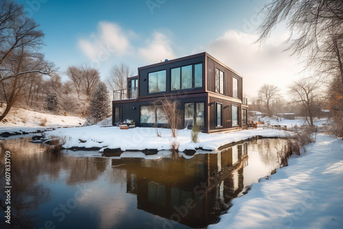 House made from shipping cargo containers. Modern home design. Generative AI