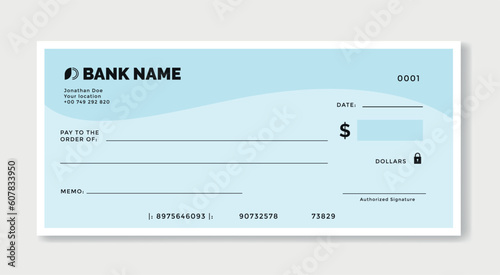 Blank template of the bank check isolated. Check, Cheque template. Vector stock