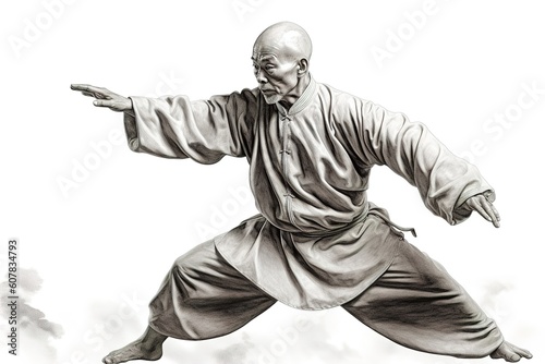 tai chi master drawing isolated on white background. Generated by AI. photo