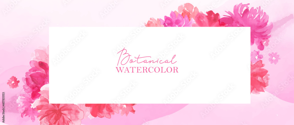 Watercolor romantic background wiith pink, magenta, red flowers.