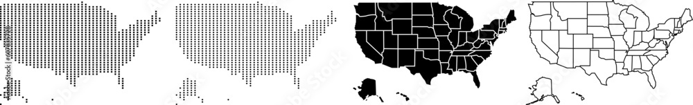 Dotted USA Map on White Background.vector illustration ,outline,silhouette,dots and squares.