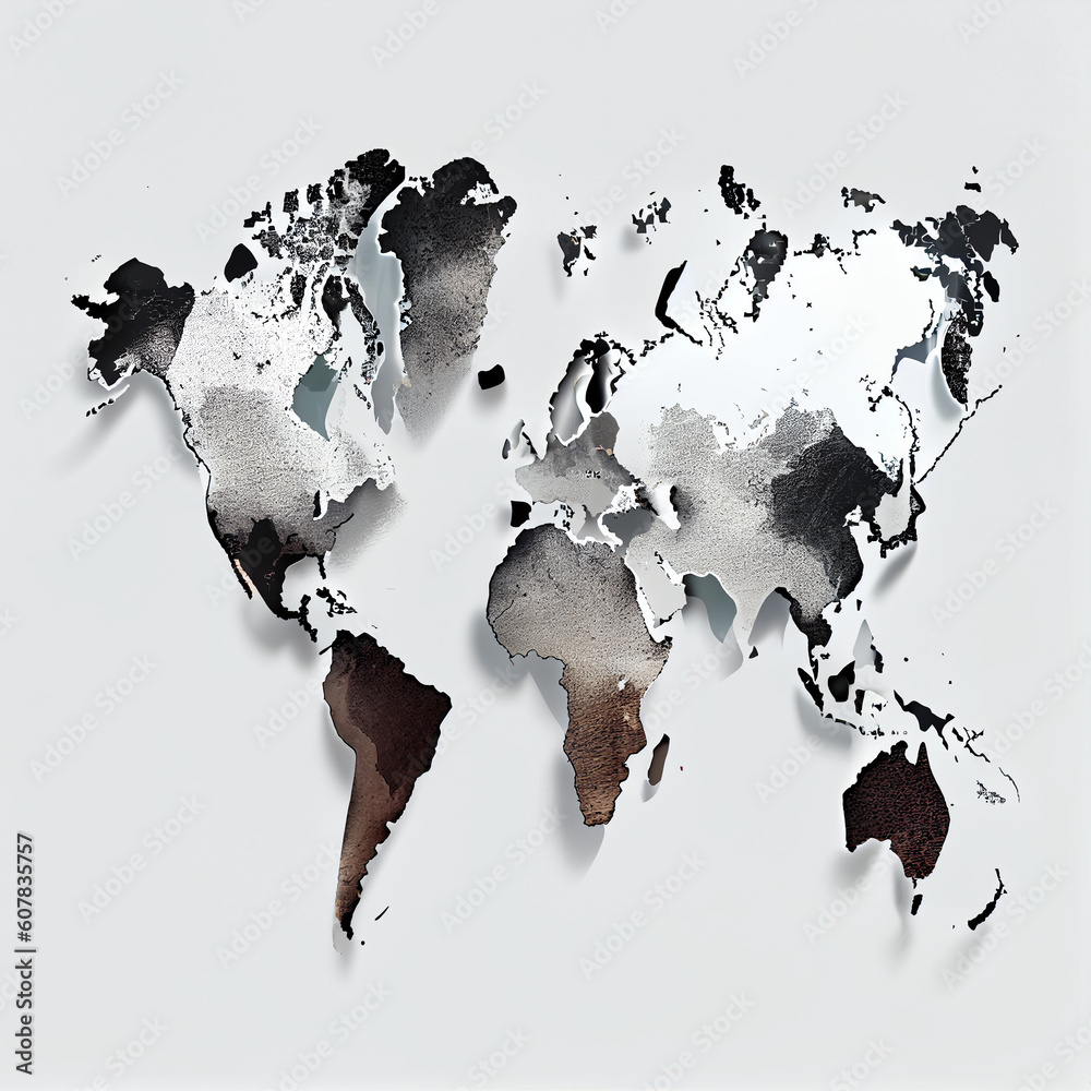 World map clip art white background Ai generated image Stock