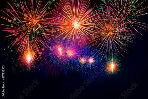 beautiful colorful firework display set for celebration happy new year and merry christmas and  fireworks on black background