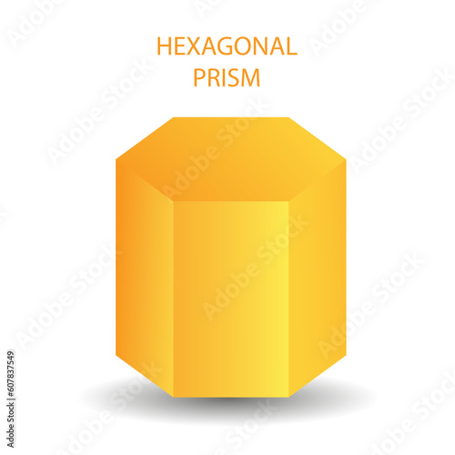 Vector hexagonal prism with gradients and shadow for game, icon, package design, logo, mobile, ui, web, education. 3d hexagon on a white background. Geometric figures for your design.