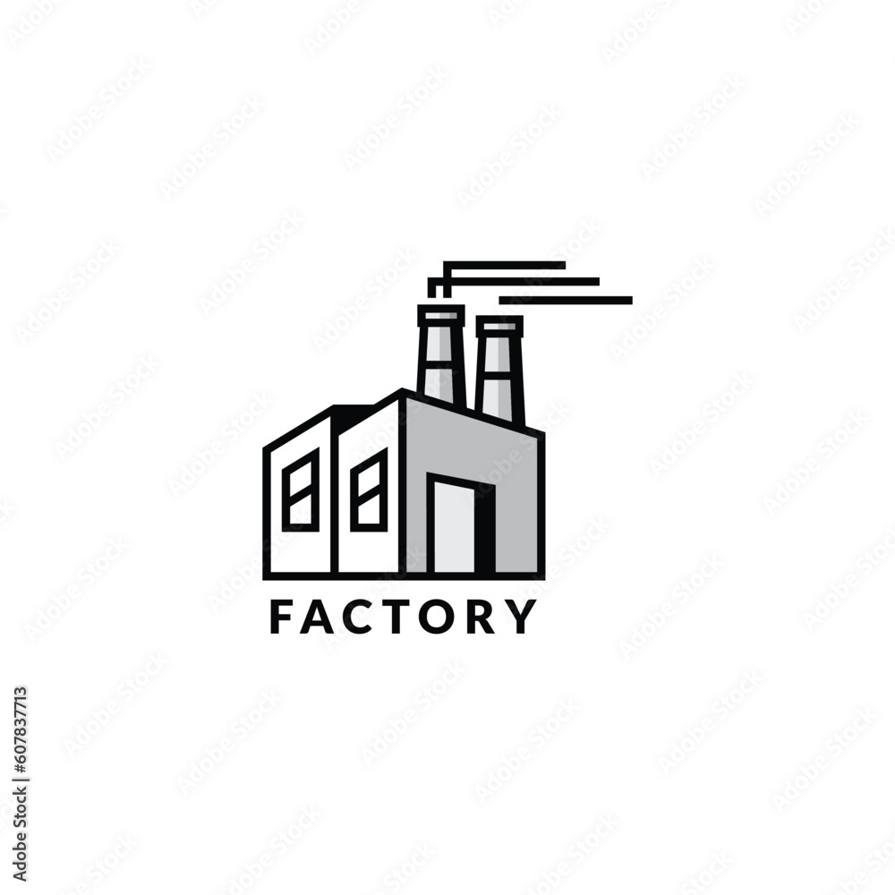 Factory building logo in line art style
