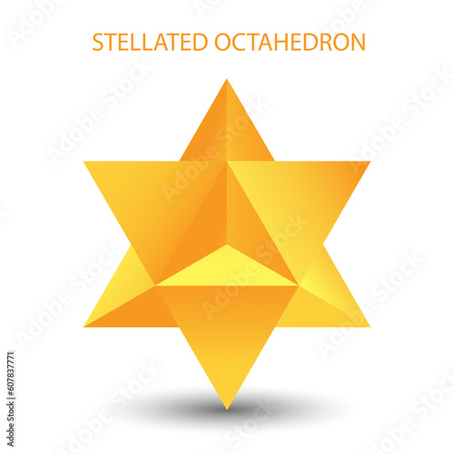 Vector Stellated Octahedron, also called Stella octangula, and Polyhedra Hexagon, geometric polyhedral compounds on a white background with a gradient for game, icon, logo, mobile, ui, web.