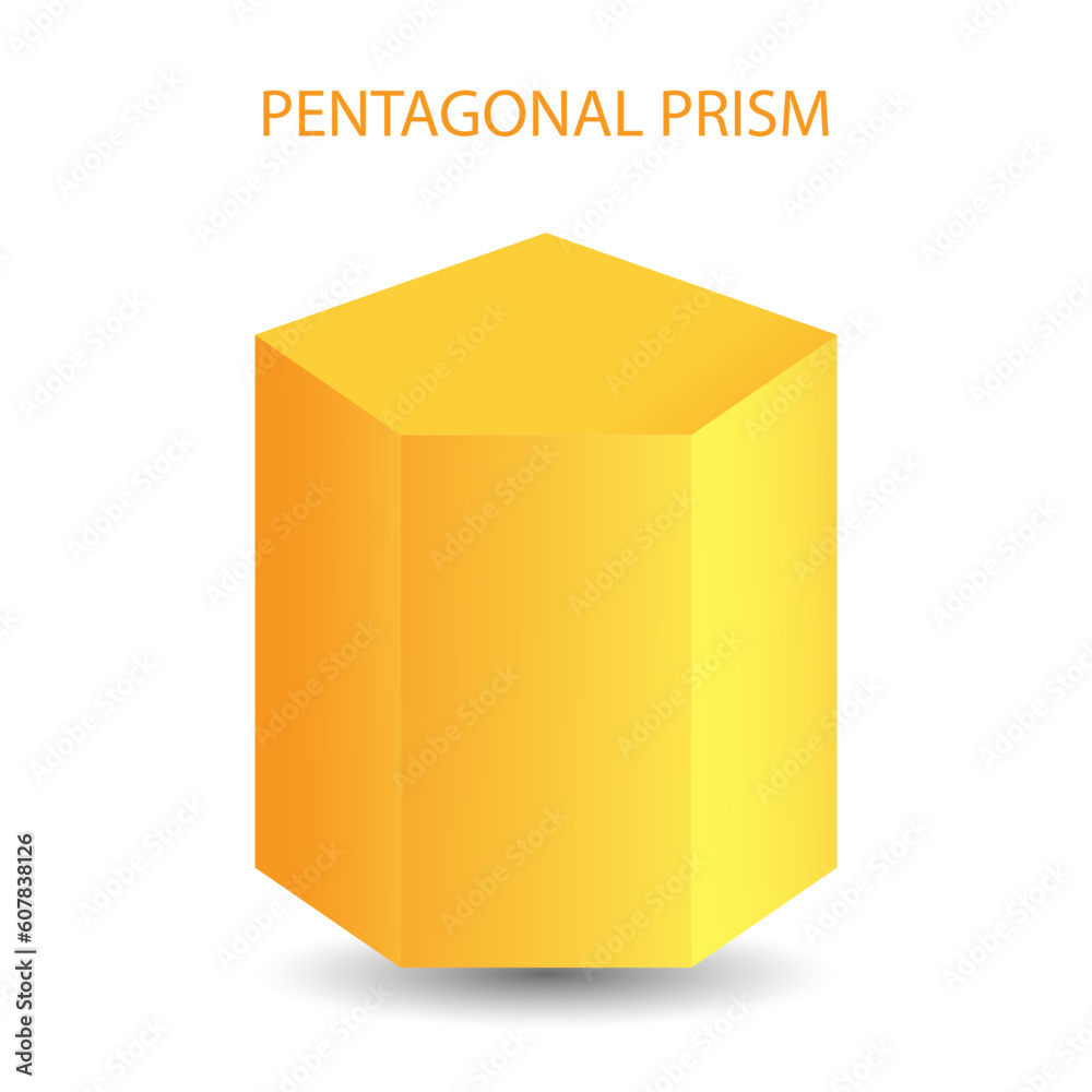 Fototapeta premium Vector pentagonal prism with gradients and shadow for game, icon, package design, logo, mobile, ui, web, education. 3D pentagonal prism on a white background. Geometric figures for your design.