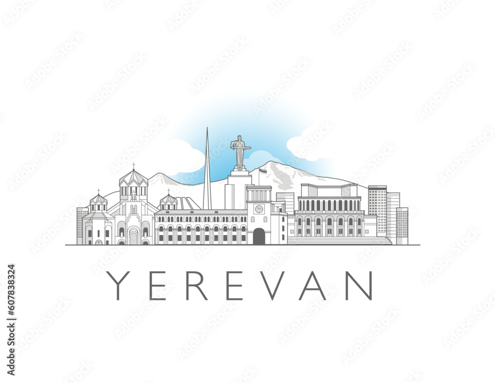Yerevan Armenia cityscape line art style vector illustration