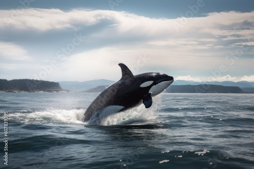 orca breaching in the open ocean  creating a splash  created with generative ai