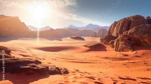 Wadi Rum Reserve Jordan on a sunny day. Generative AI