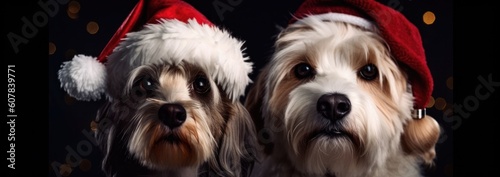 Image for a Christmas greeting card with dogs. Generative ai © Алина Бузунова