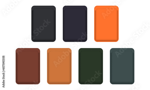 Magnetic leather wallet for mobile phones in different colors.