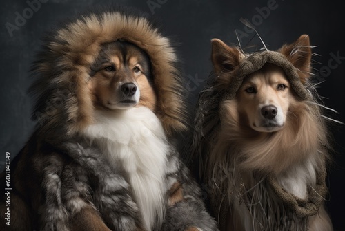 head-to-toe fur fashion shoot featuring a cat and dog duo in avant-garde outfits  created with generative ai