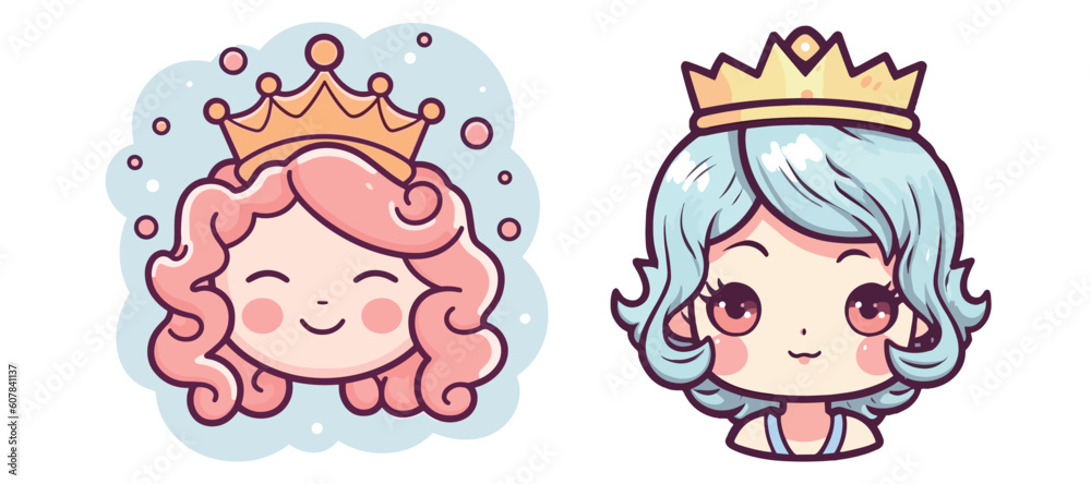 Cute girl princess head portrait portfolio vector footage