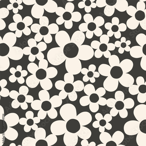 Retro seamless pattern with beige daisies