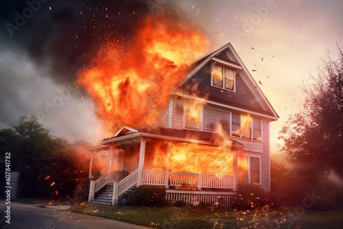 photograph of house on fire  Generative AI