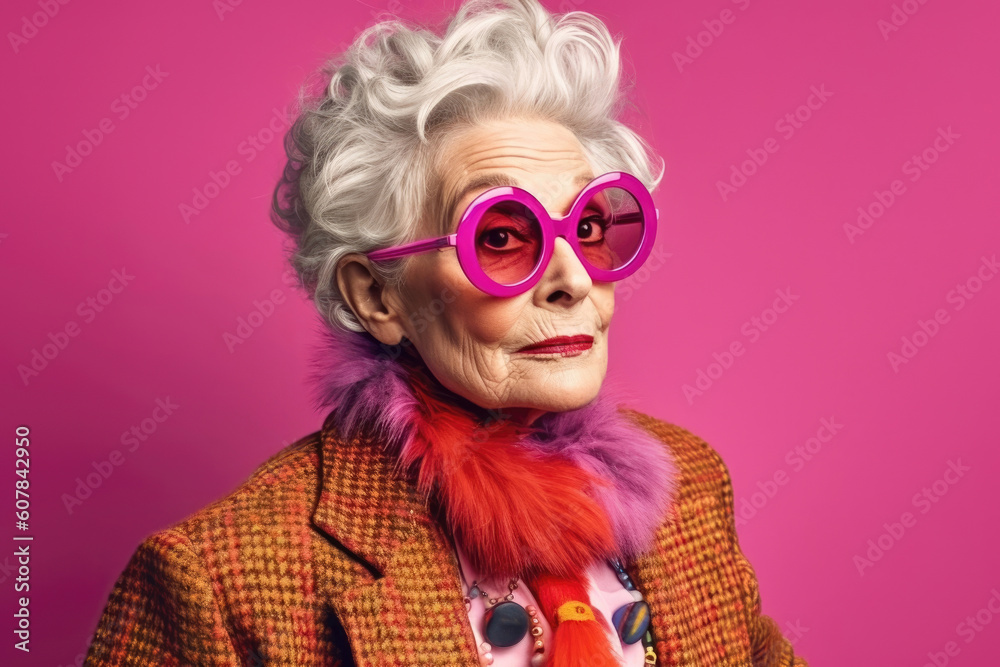 Senior Chic: Fashionable Elderly Lady Dressed Elegantly for Special Events. Generative AI