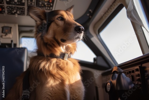 feline captain guiding her flight to safe landing with canine co-pilot, created with generative ai