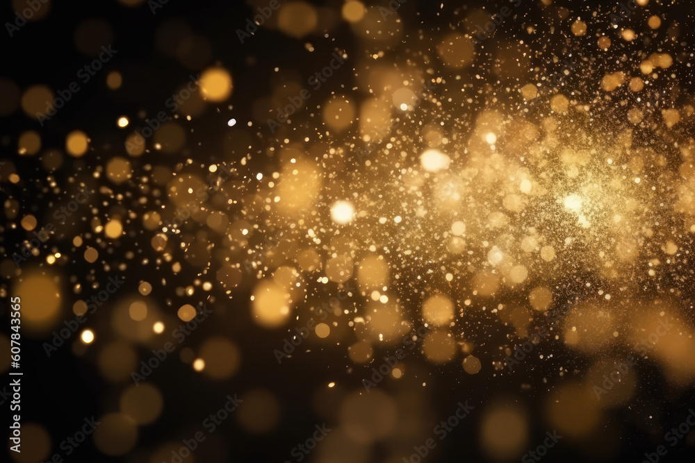 Abstract luxury gold background with gold particle. glitter vintage lights background. Christmas Golden light shine particles bokeh on dark background. Holiday concept. AI Abstract luxury gold background with gold particle. glitter vintage lights background. Christmas Golden light shine particles bokeh on dark background. Holiday concept. AI