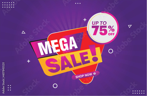 Mega sale banner template design for web or social media, Sale special up to 75% off.