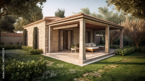 3D render roman style, Home and Garden Embracing the Timeless Elegance and Tranquility, Creating a Harmonious Fusion of Indoor and Outdoor Spaces © Nuchjara