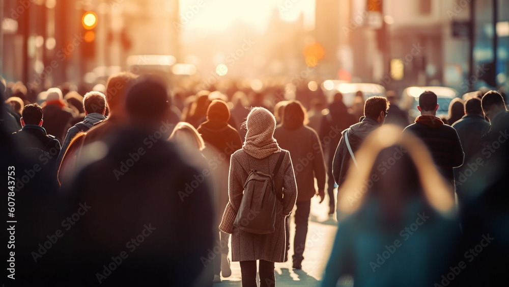 blurred shot crowded people walking in the street with Generative AI