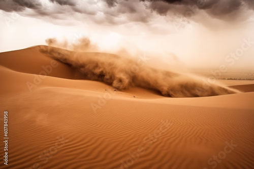 Dramatic sand storm in desert. Abstract background. AI