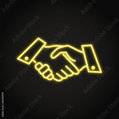 Shaking hands neon icon in line style