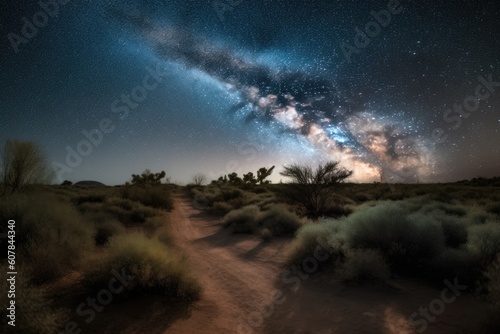 possible view of a desert with a starry night sky, featuring thousands of twinkling stars, created with generative ai