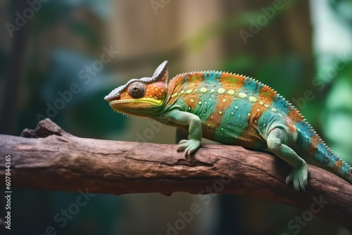 Beautiful of chameleon panther, chameleon panther on branch, chameleon panther closeup. AI © Kateryna
