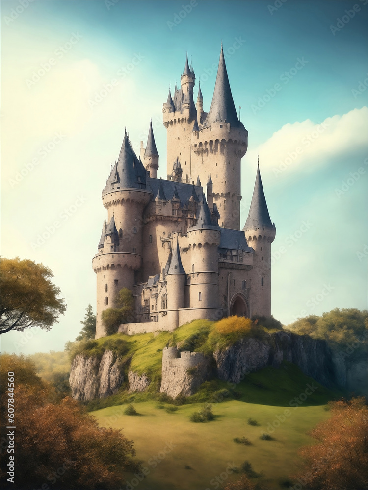 Castle Enveloped in Timeless Beauty, Generative AI Illustration.