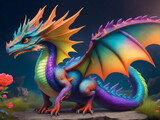 Colorful realistic dragon, Generative AI Illustration.