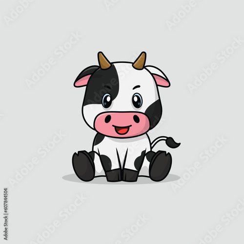 Vector cute baby cow cartoon sleeping on the cloud icon illustration. Flat cute animal vector illustration, flat icon sticker isolated.