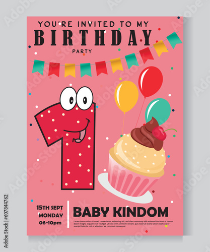 Smiling 1st birthday Greeting card  invitation  