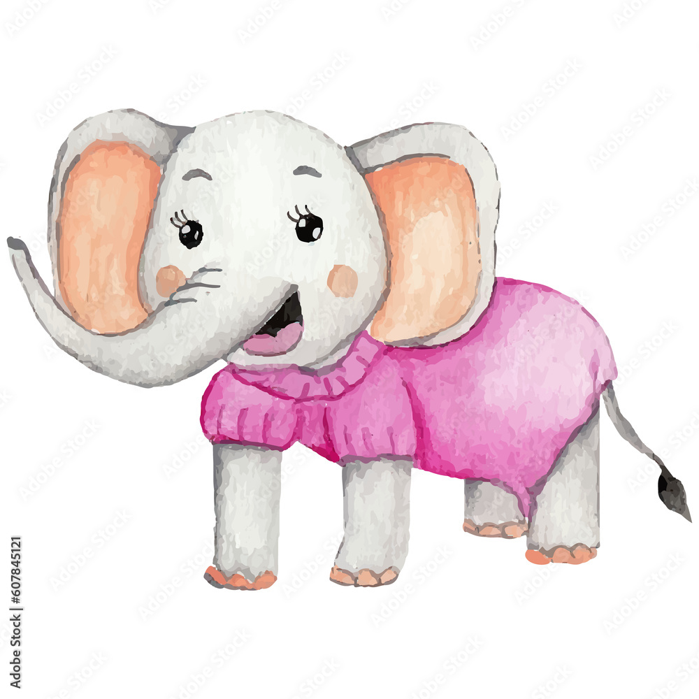 Cute elephant with a flower cartoon hand drawn Clip art Element ...