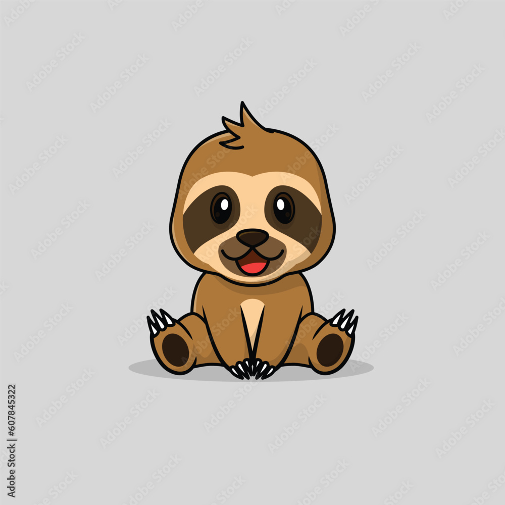 Vector cute baby sloth cartoon sleeping on the cloud icon illustration. Flat cute animal vector illustration, flat icon sticker isolated. Vector cute baby sloth cartoon sleeping on the cloud icon illustration. Flat cute animal vector illustration, flat icon sticker isolated.