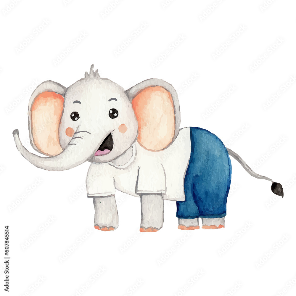 Cute elephant with a flower cartoon hand drawn Clip art Element ...