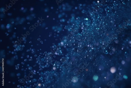 Abstract luxury blue background with blue particle. Glitter vintage lights background. Christmas blue light shine particles bokeh on dark background. Blue foil texture. Holiday concept. AI
