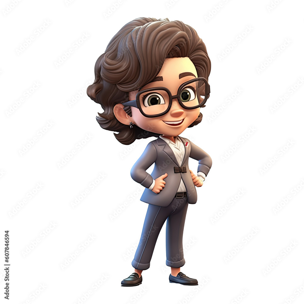 3D Cartoon businesswoman on transparent background. Generative AI