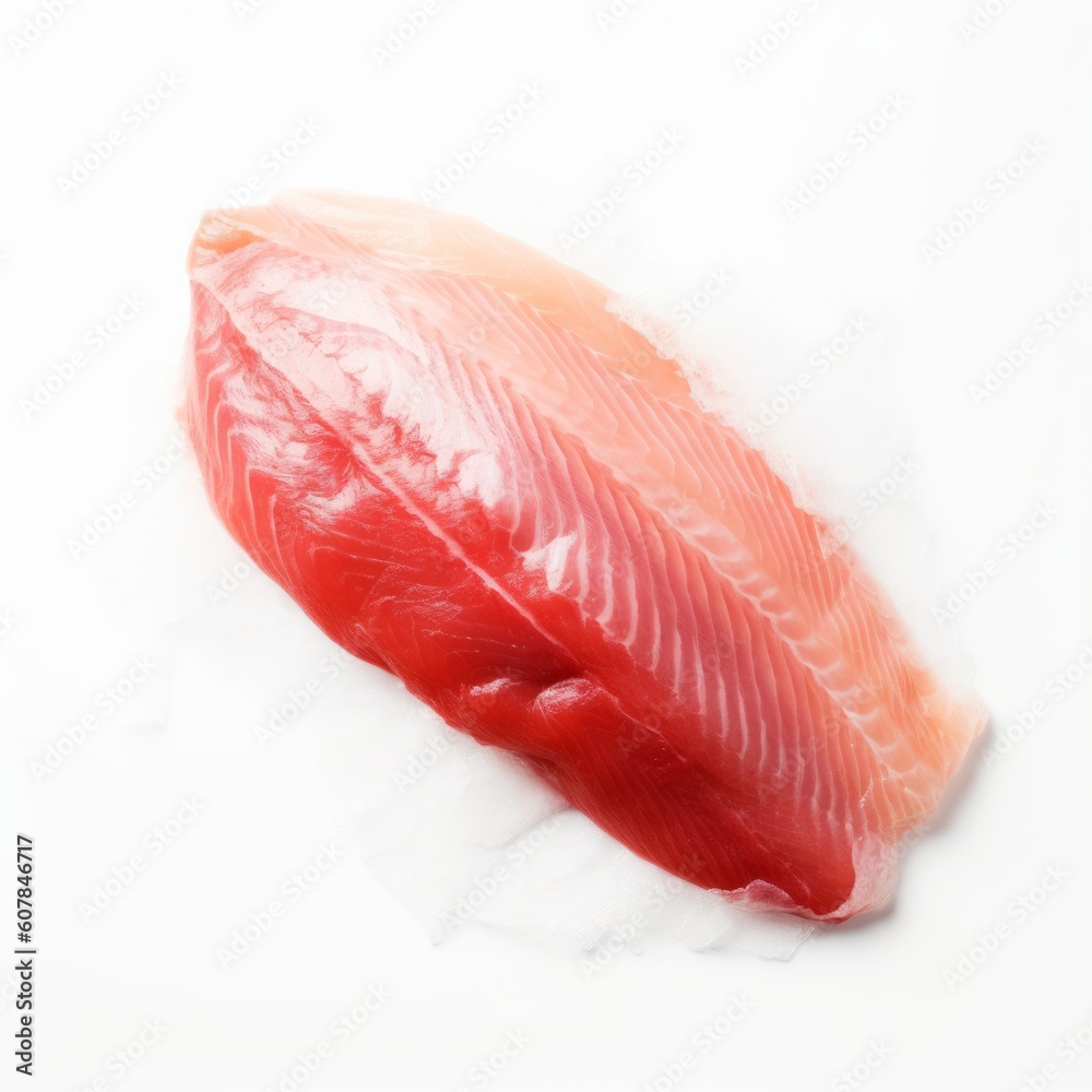 Fresh uncoocked red fish fillet on white background, Generative ai