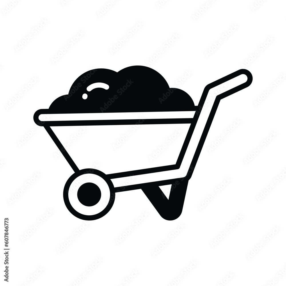 Trendy icon of wheelbarrow in modern style, dirt carrier vector, farming equipment Trendy icon of wheelbarrow in modern style, dirt carrier vector, farming equipment