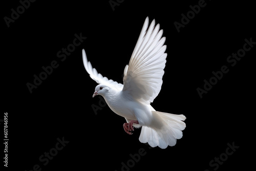 White dove flying isolated on black background and Clipping path. freedom on international day of peace concept. AI