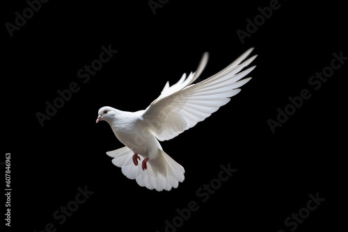 White dove flying isolated on black background and Clipping path. freedom on international day of peace concept. AI