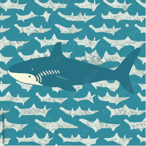 Fototapeta Naklejka Na Ścianę i Meble -  cute simple shark pattern, cartoon, minimal, decorate blankets, carpets, for kids, theme print design
