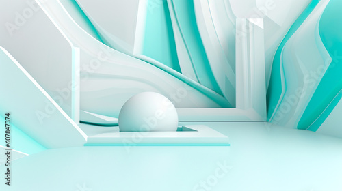 白と水色の抽象立体模様の背景　Generative AI