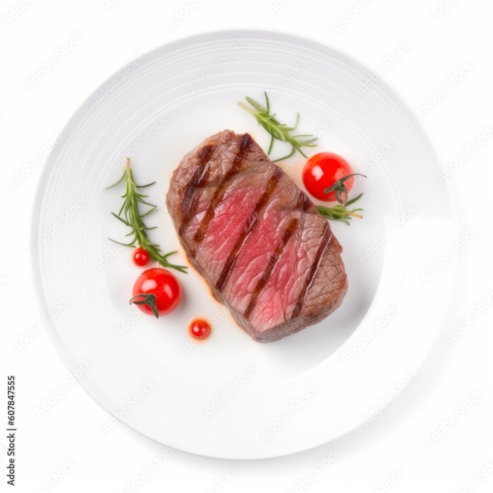 Grilled beef meat entrecote fillet served with tomatoes, Generative ai Grilled beef meat entrecote fillet served with tomatoes, Generative ai